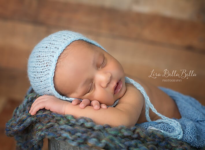 Baby in blue bonnet